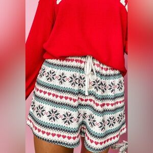 Z Supply Comfy Snowflake Short Red and White Festive Knit Shorts NWT Sz Small